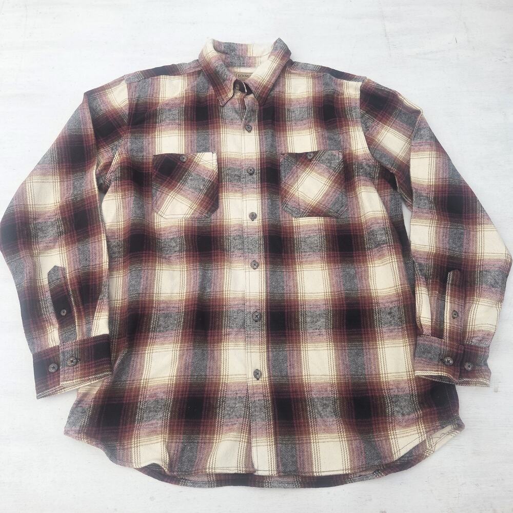 C.E. Schmidt Workwear Flannel Men's L Plaid Button Up Shirt 2 Pocket Long Sleeve